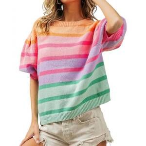 NEW BIBI puff sleeve sweater in color block
